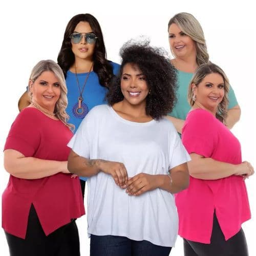Kit 5 Peças Blusa Academia Mullet Plus Size Abertura Lateral