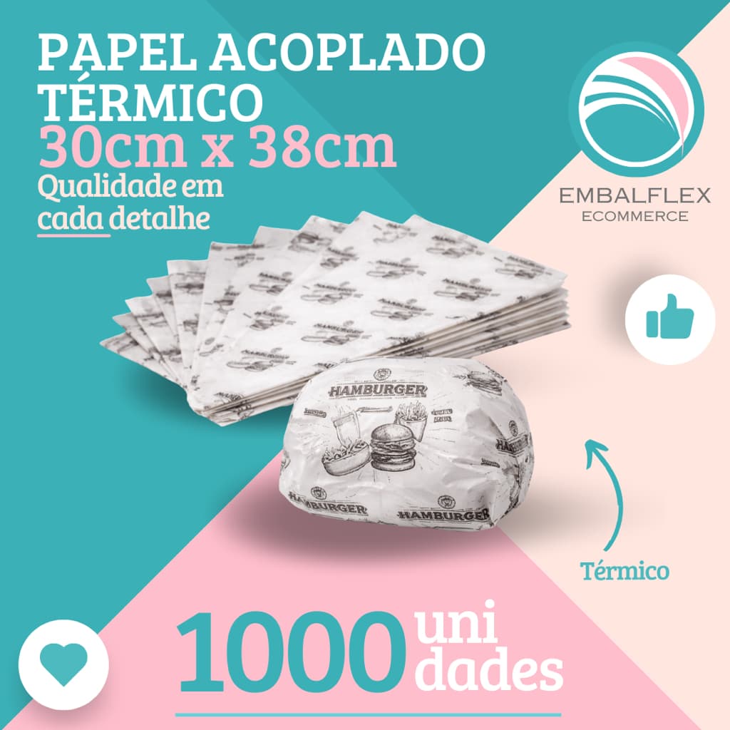 Papel Acoplado Para Hamburguer - Delivery 30x 38 C/ 1000 Unidades