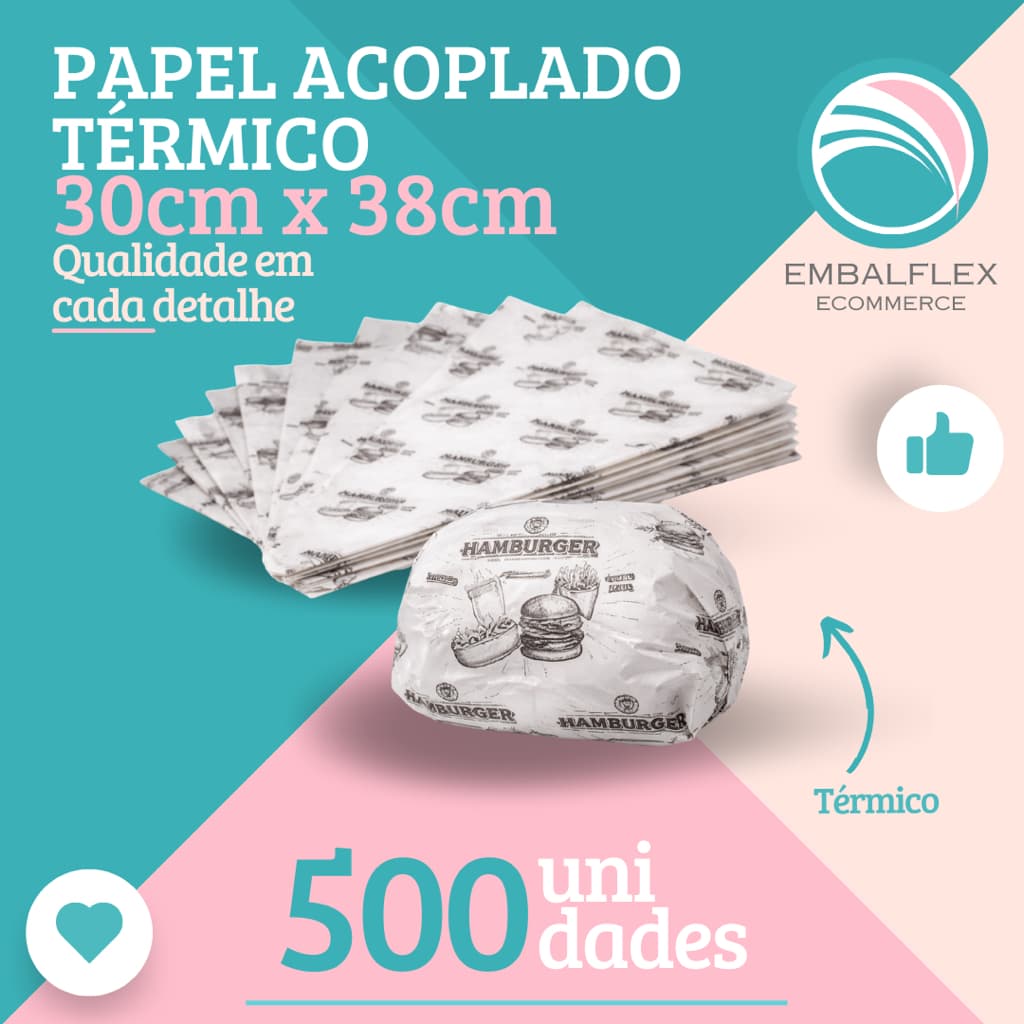 Papel Acoplado Para Hamburguer - Delivery 30x 38 C/ 500 unidades