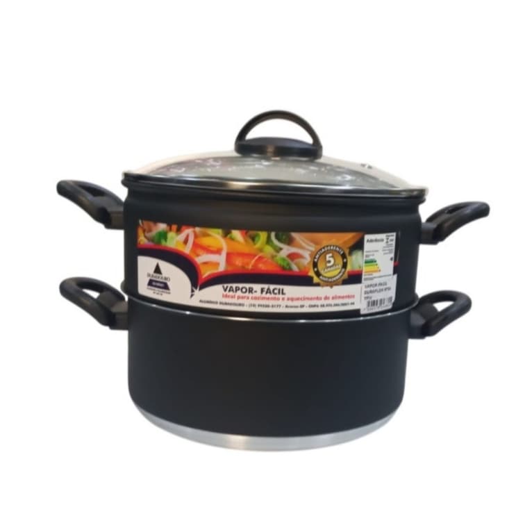 Conjunto Panela Cozimento A Vapor Antiaderente Tampa Vidro Cap. 4 Litros