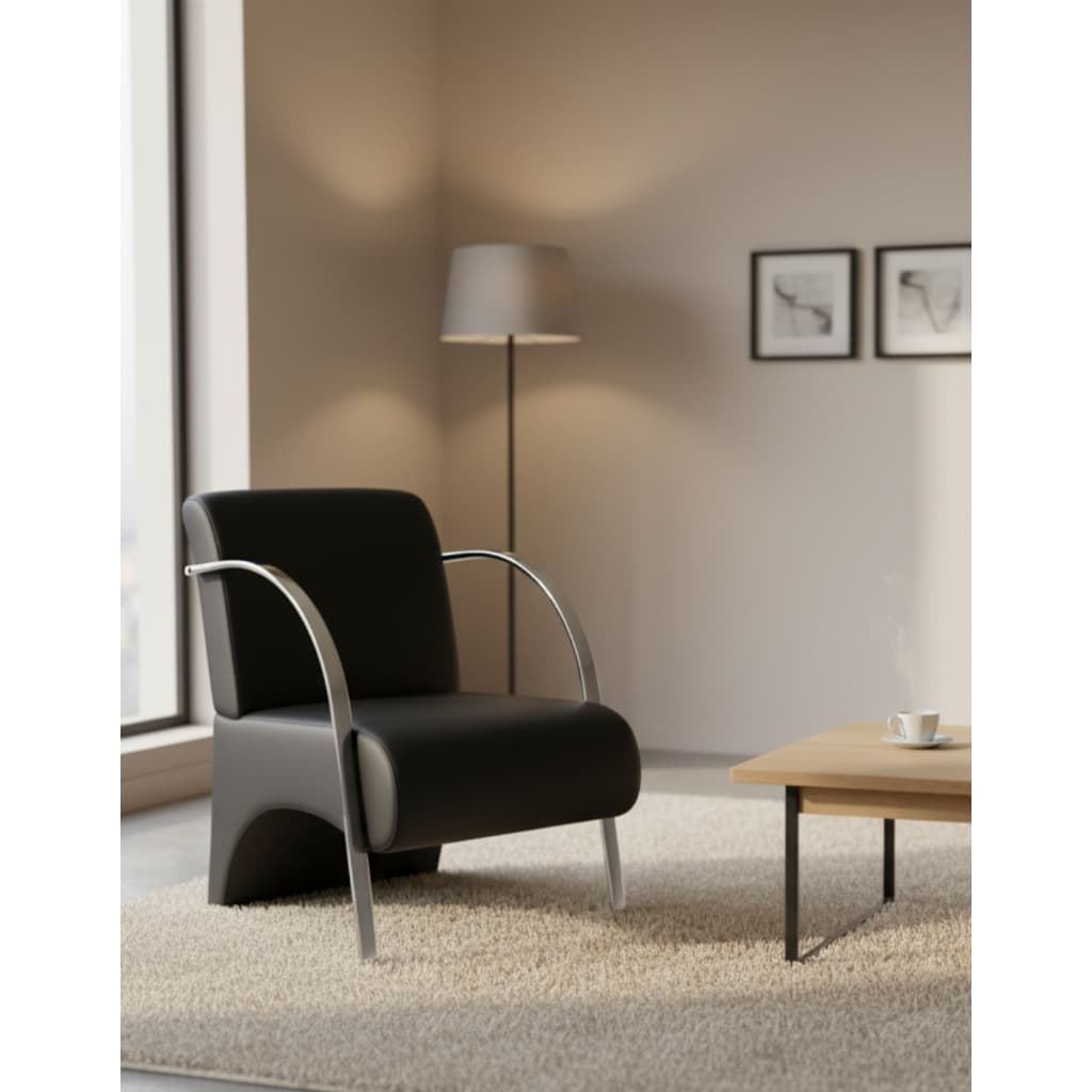 Poltrona Decorativa Predoli | Braço de Alumínio Corino | Recepção, Sala, Barbeiro, Consultório