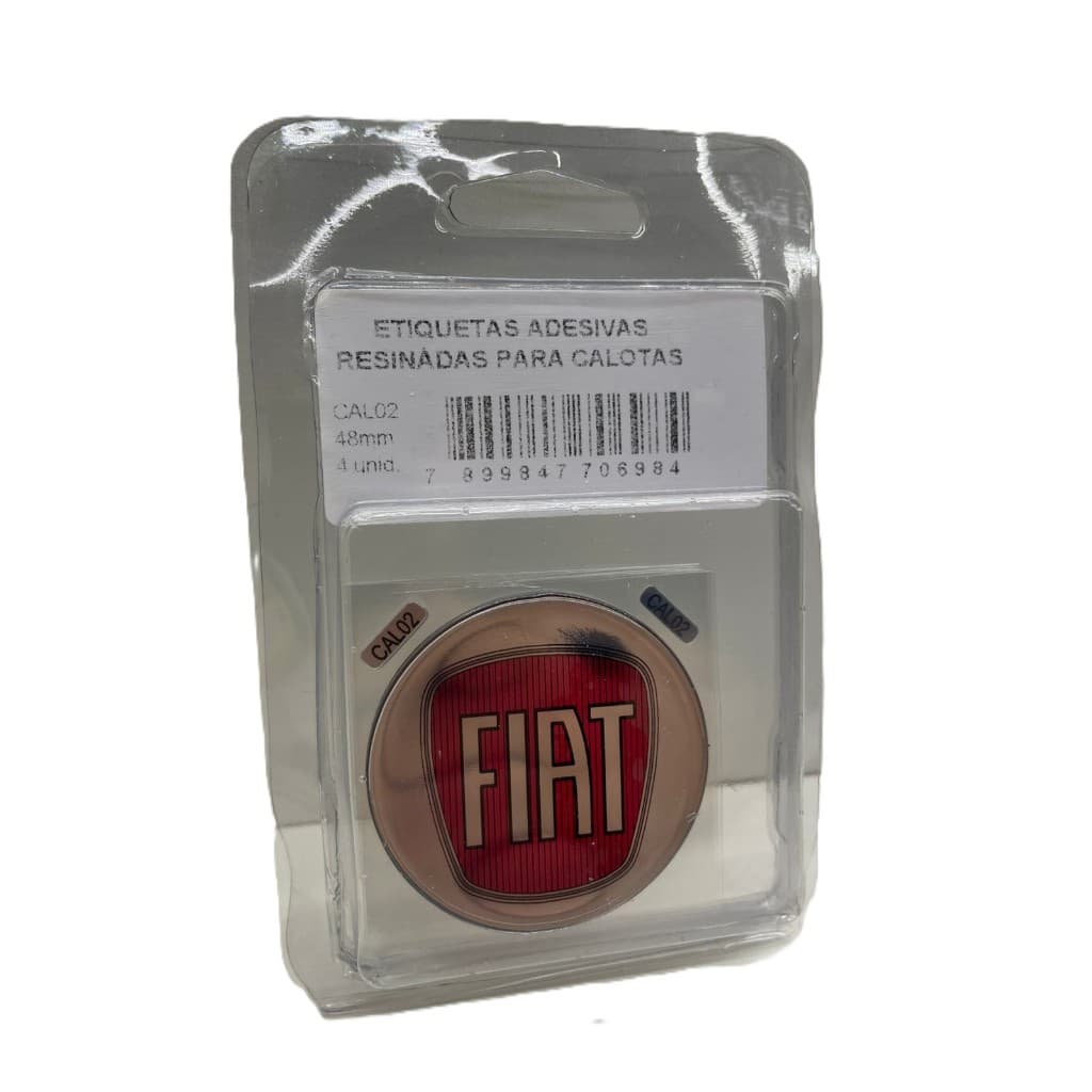 Jogo com 4 Peças Emblemas Botons Adesivos Resinados Fiat Vermelho Carro Calotas e Rodas 48mm