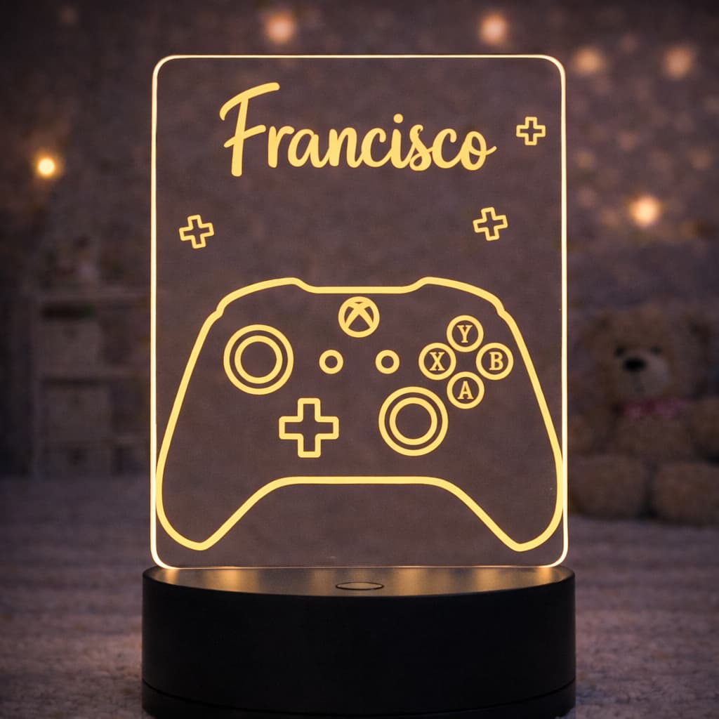 Luminária Acrílica LED Personalizada Infantil - Tema Vídeo Game com Nome