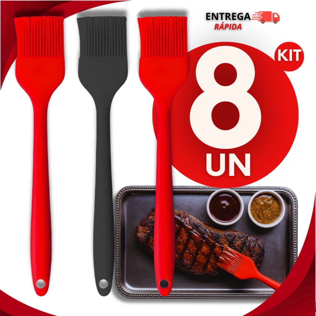 Kit 08 Pincel De Silicone Culinário Para Cozinha Resistente ao Calor Ideal Para Untar Grelhar Marinar Flexível
