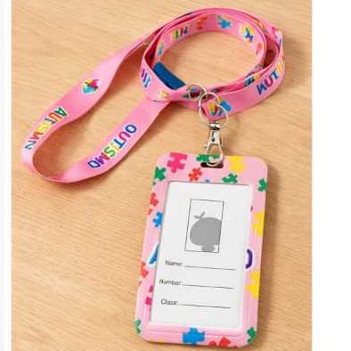 Porta Crachá Autismo TEA Rosa 1,3 ou 6 Unidades + Cordão – Uso Diário/ Preencha em Casa