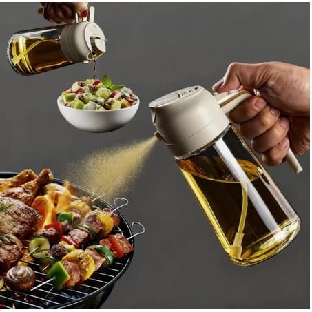 Dispenser de Azeite Óleo Vinagre  630 ml Vidro com Tampa e Bico Dosador econômico para cozinha 2 em 1