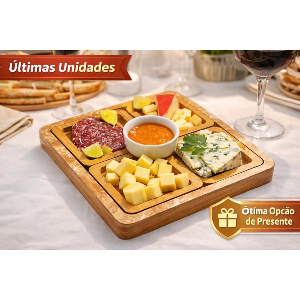 Petisqueira Madeira Kit 4 Peças com Base – Tábua Porta Petisco Aperitivo Mesa Posta Gourmet