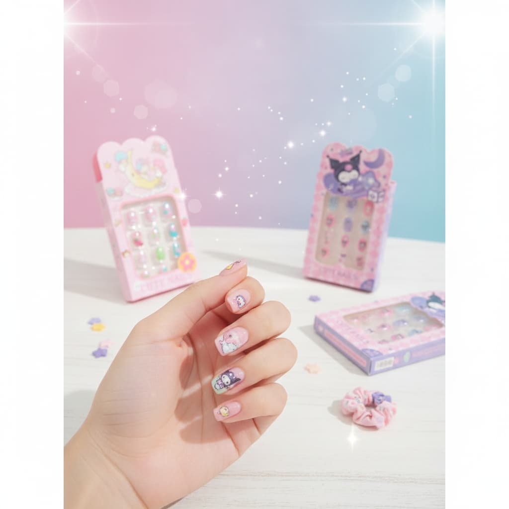 Unhas Sanrio 3D Luxo 12 Unidades - Kuromi Hello Kitty Melody - Unha Decorada Infantil Personagem Disney Kawaii