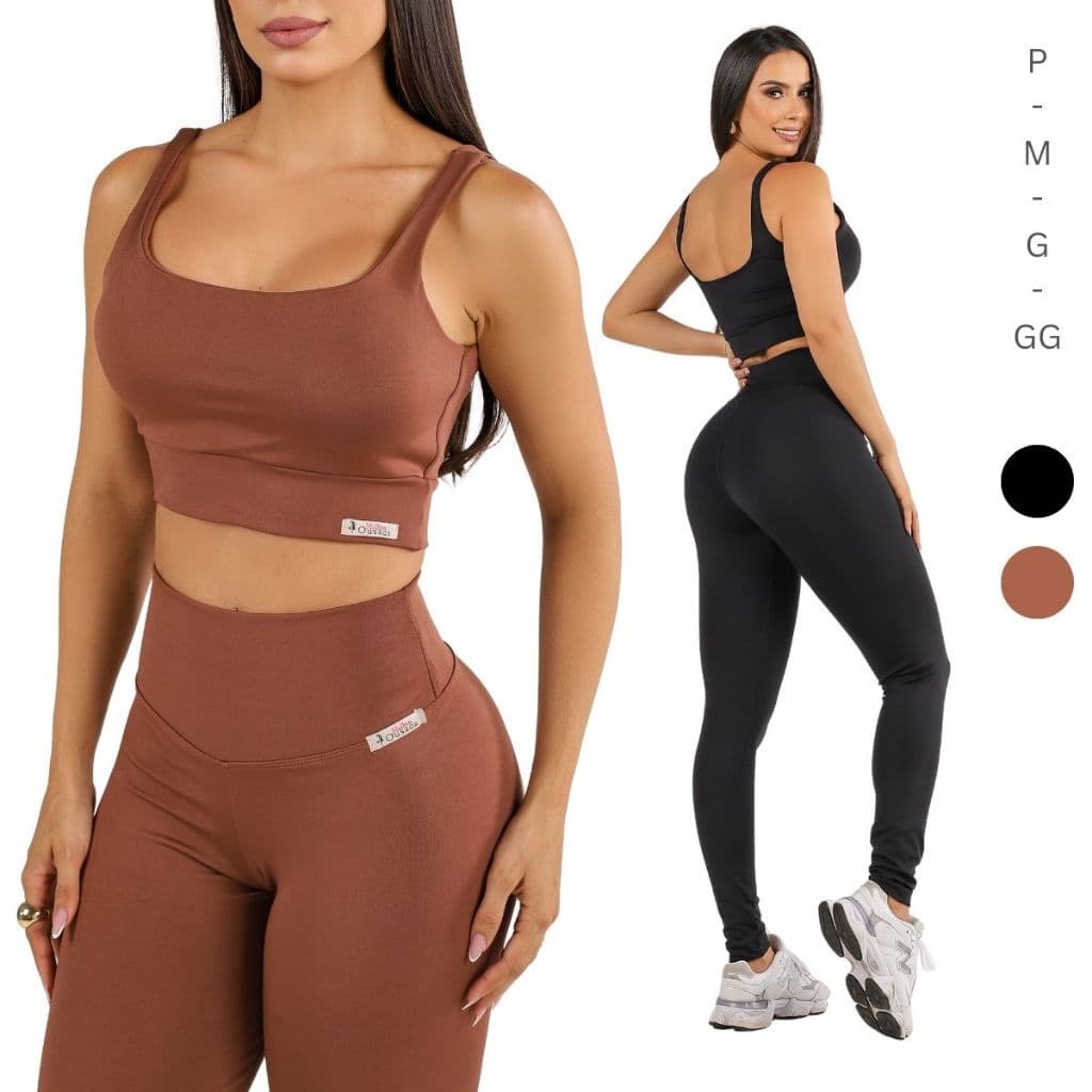 Roupa Fitness Feminina Top Cropped Legging Zero Transparência Alta Sustentação