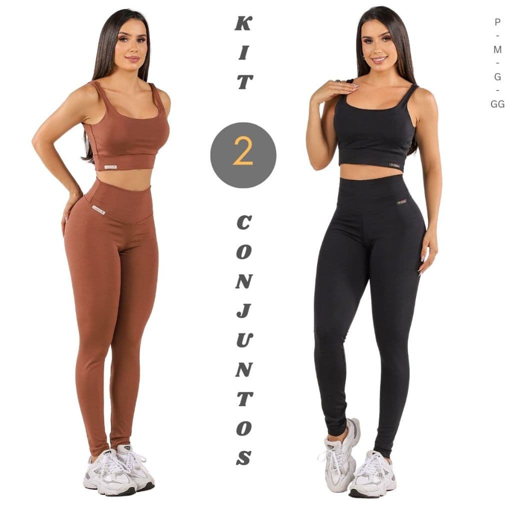 Kit Fitness Feminino 2 Peças Top com Bojo Legging Cintura Alta Suplex Zero Transparência