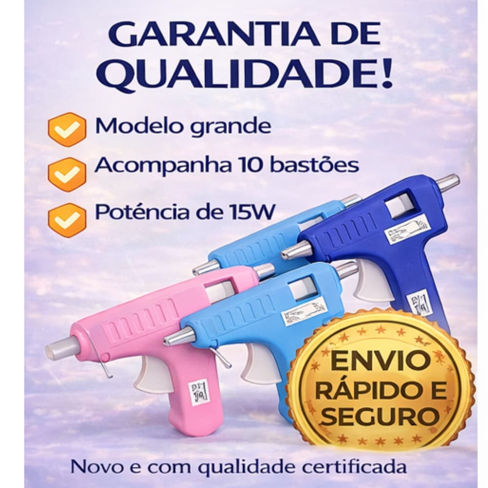 Pistola De Cola Quente Colorida 15W Bivolt Profissional + 10 Bastões De Brinde Artesanato EVA