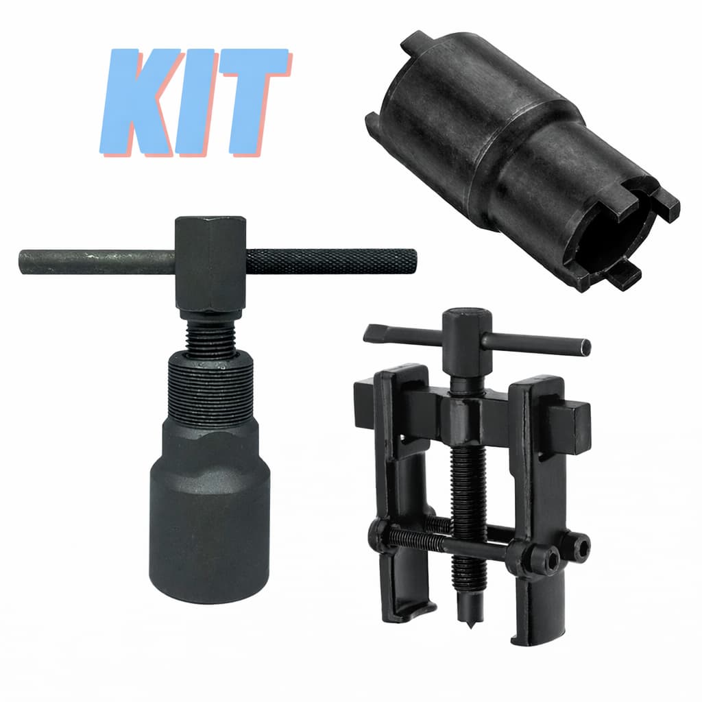 Kit 3 Ferramentas Chave Sacador Rolamentos + Extrator Saca Volante Magneto + Chave Castelo Bomba Óleo Dupla