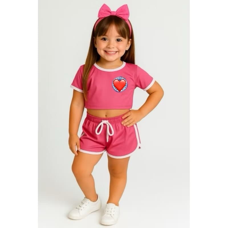 CONJUNTO CROPPED + SHORT INFANTIL MENINA AZUL E ROSA