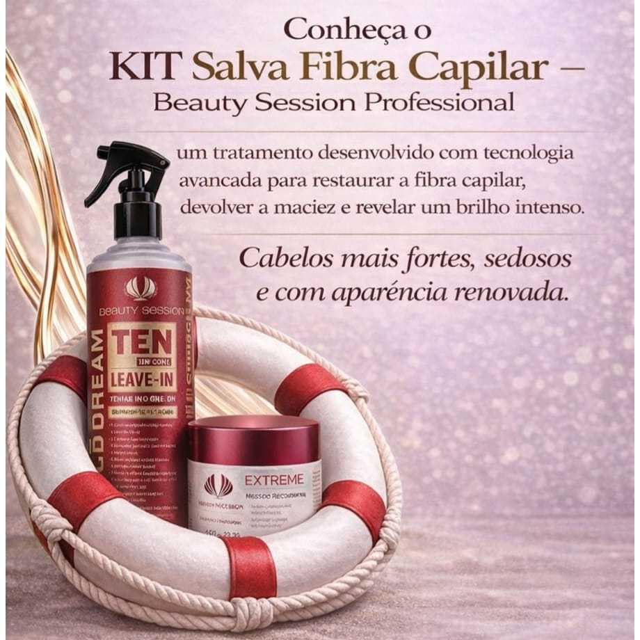 SALVA FIBRA Reconstrução Capilar -  1 Máscara 250 gr + Leave in 200 ml - Beauty Session professional