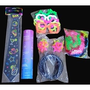 Kit Balada Festa Neon 142 Peças Pulseira Neon, Tiara Neon, Gravata Neon, Marabus (Plumas)s