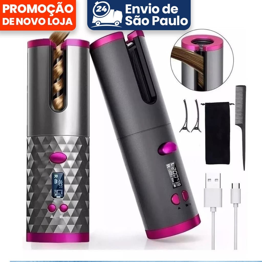 Modelador De Cachos Ferro Automático Sem Fio Com Bateria Recarregável Embutida Cerâmica GLDD