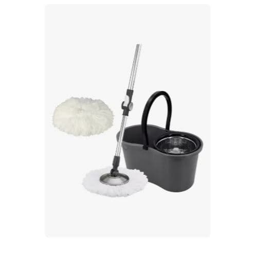 Bald Mop Limpeza 360 Giratorio Inox Esfregão Com 2 Refis Preto