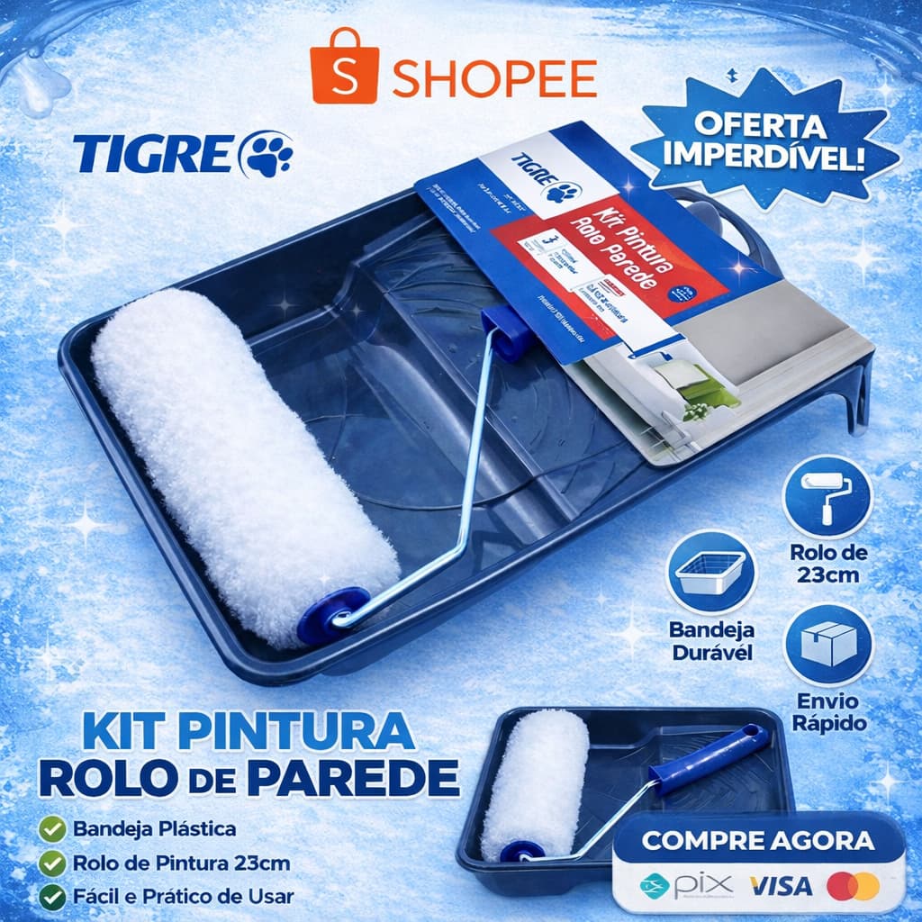 Kit Pintura 3 Peças Profissional Tigre Rolo De Pintura + Suporte + Bandeja Ideal para Pintar Parede