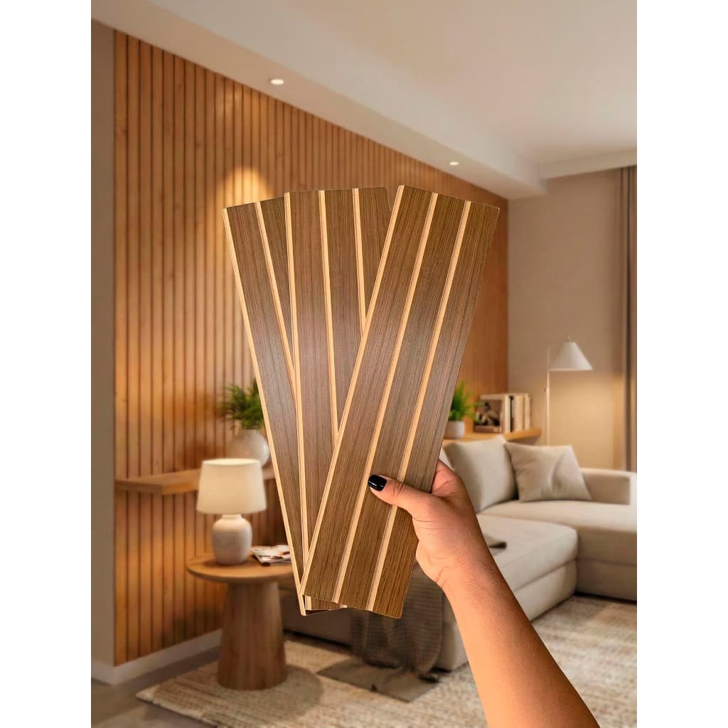Kit até 40 Placas Adesivas Painel Madeira Ripada Decoração Mdf 45x11