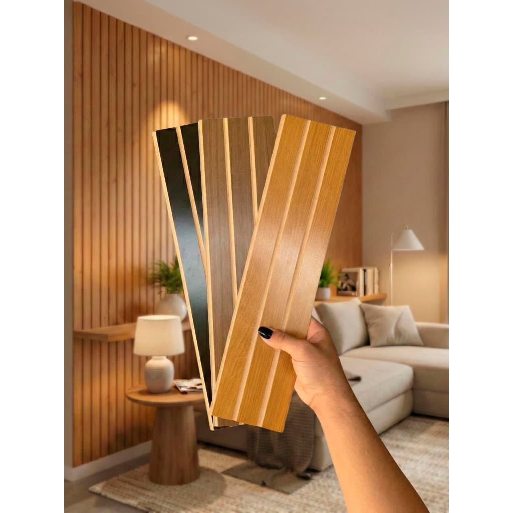 Kit 20 Placas Autocolante 45X11cm Ripado MDF/Decoração para Parede