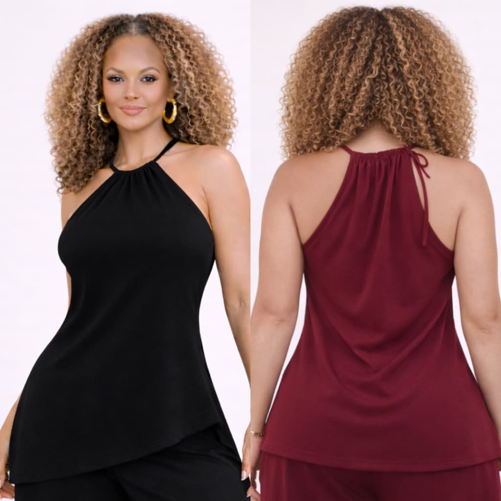 KIT COM 2 BLUSA FEMININA ASSIMÉTRICA MODERNA TENDÊNCIA CASUAL