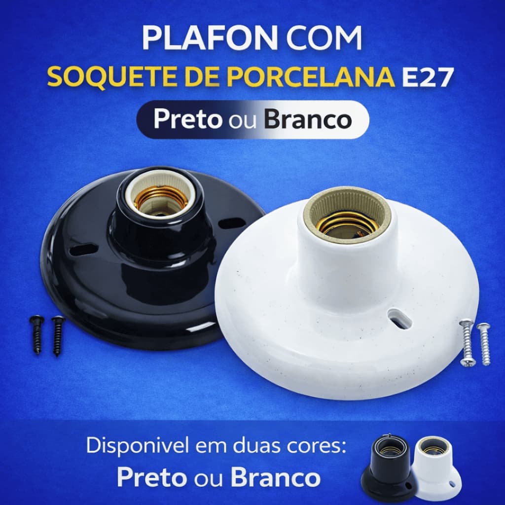 Plafon Soquete Porcelana E27 OPL Sobrepor Branco ou Preto Base Lâmpada LED Teto Parede