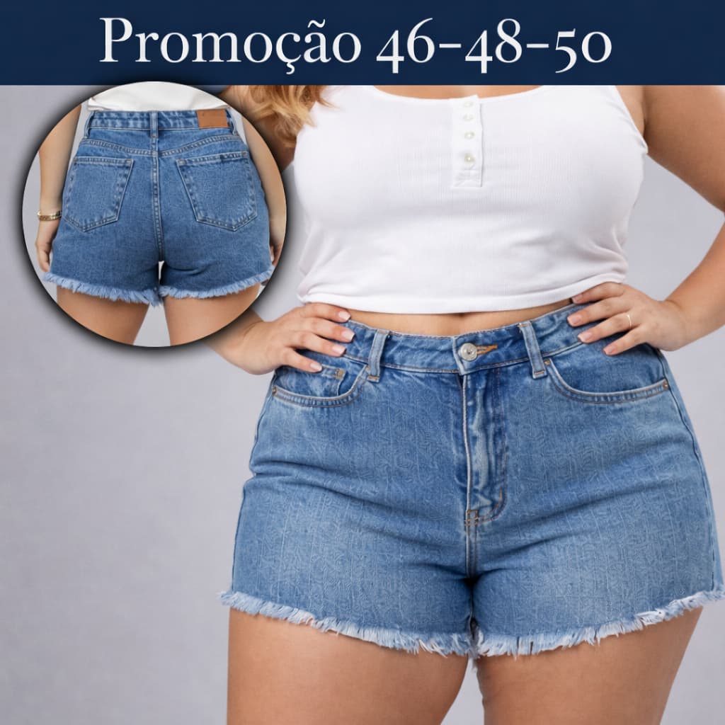 Short Plus Size Cintura Alta Modeladora Barrinha Desfiada Empina Bumbum Liso