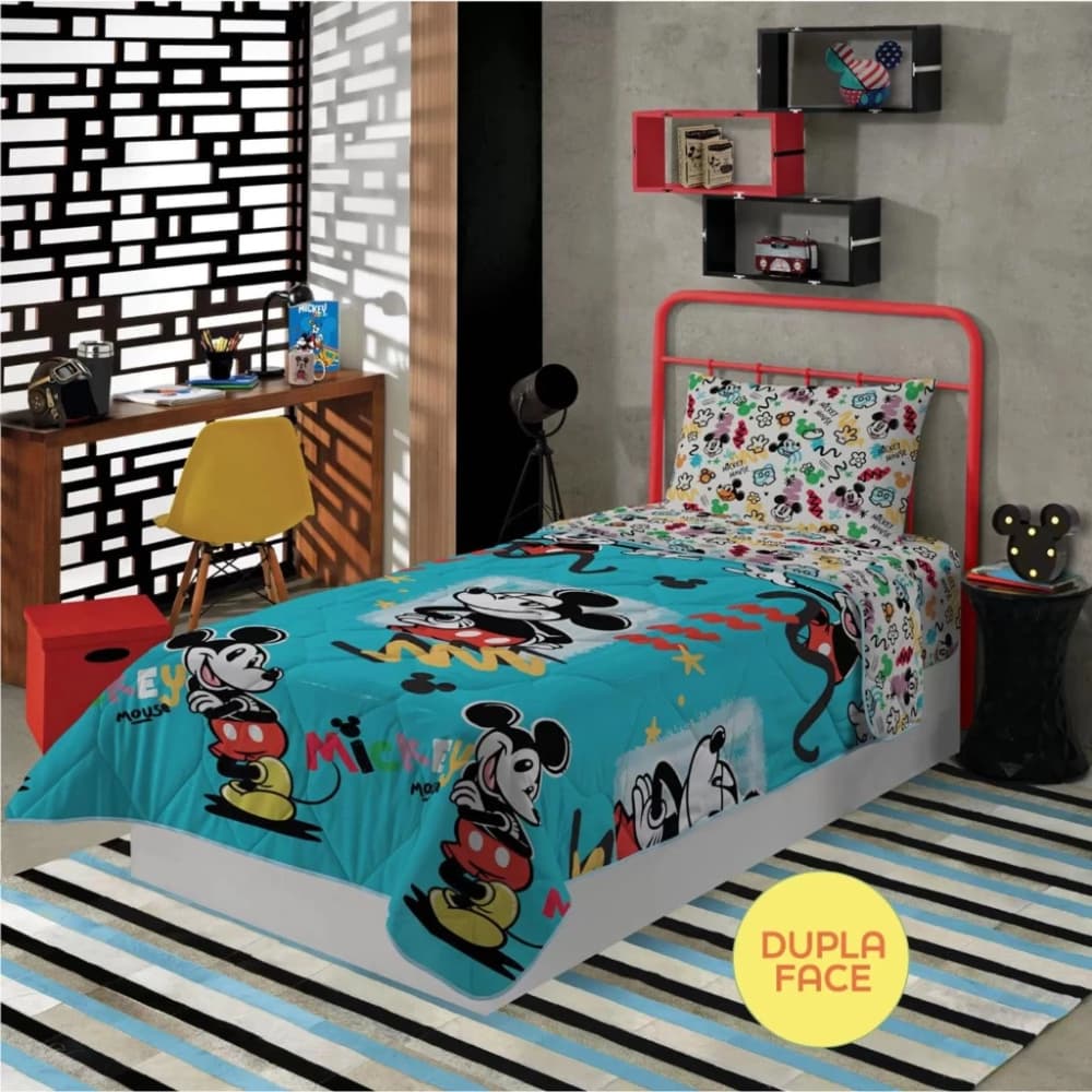 Edredom infantil mickey disney dupla face microfibra Lepper