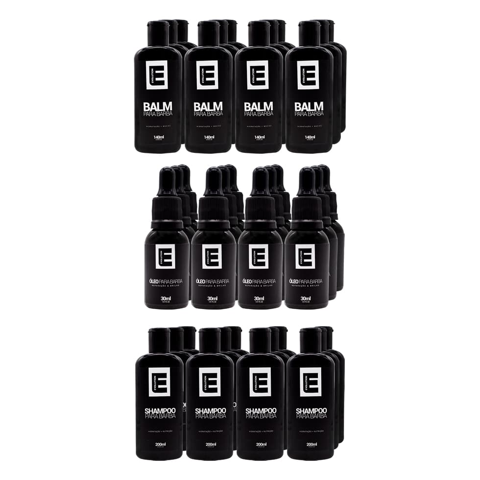 6 Balm para Barba + 6 Shampoo para Barba + 6 Óleo para Barba - Kit Barba para Revenda