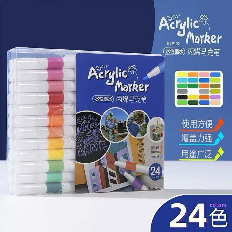 Kit marcador acrílico com 12 | 24 canetinhas para artesanato