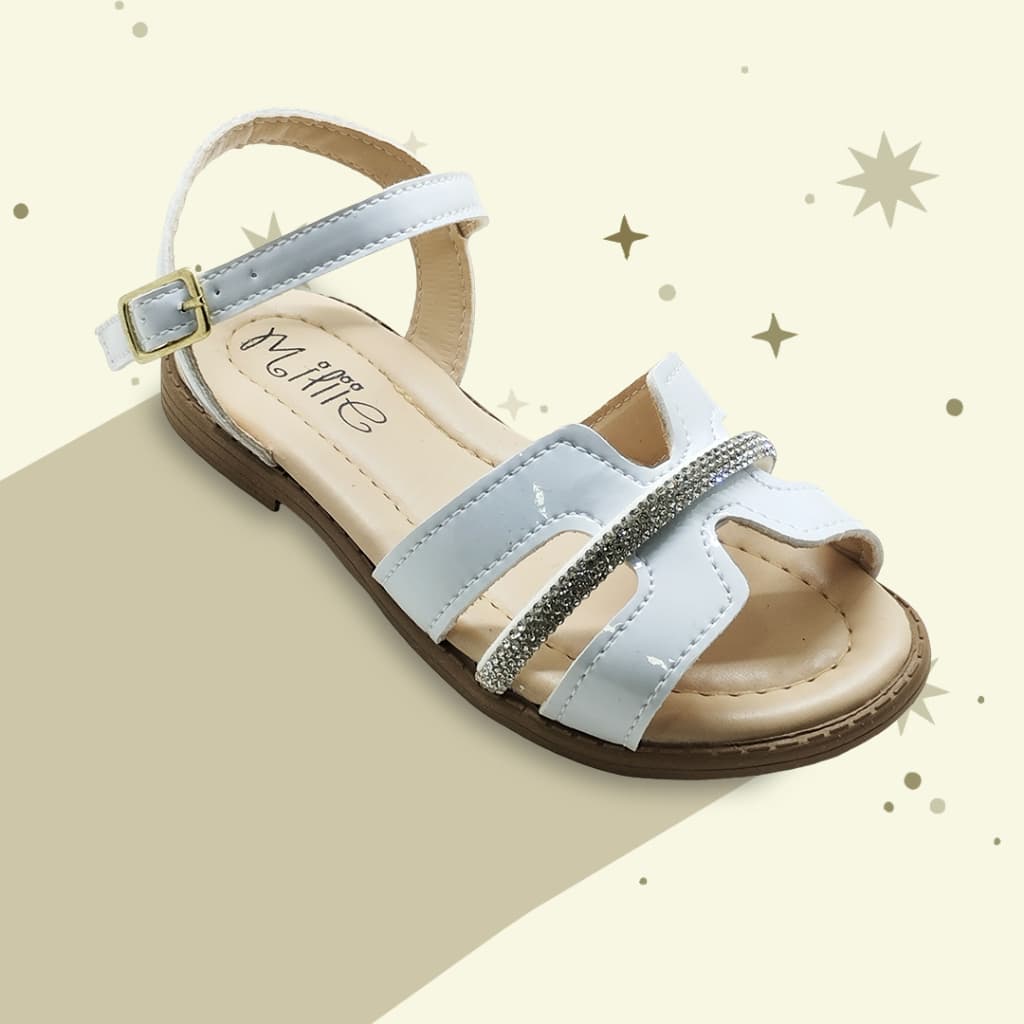 Sandália Feminina Infantil Casual com Tira de Strass