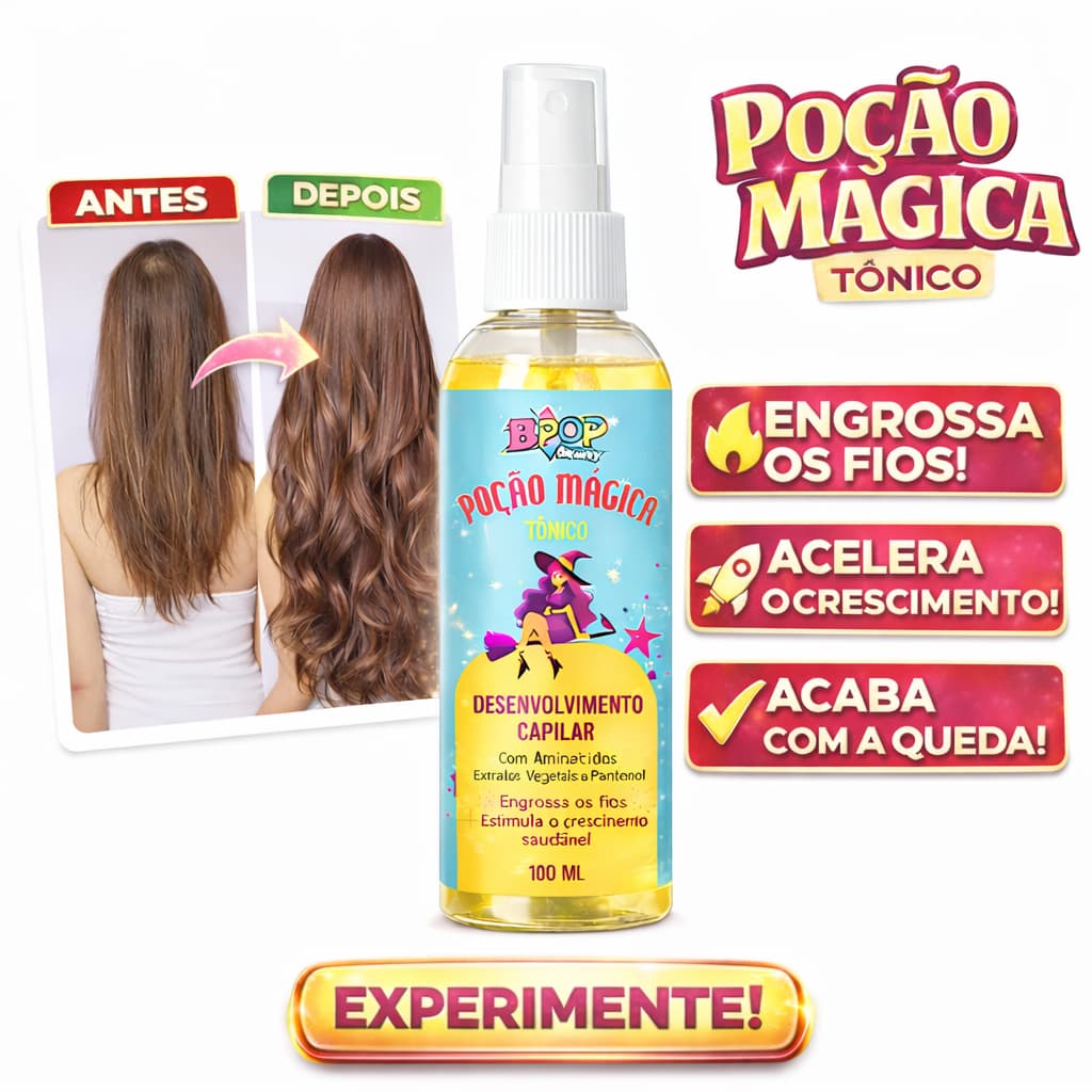 Tônico Poderoso Poção Mágica 100Ml Crescimento Acelerado Engrossa os Fios 5x Mais Preenche Falhas e Clavície Anti Queda