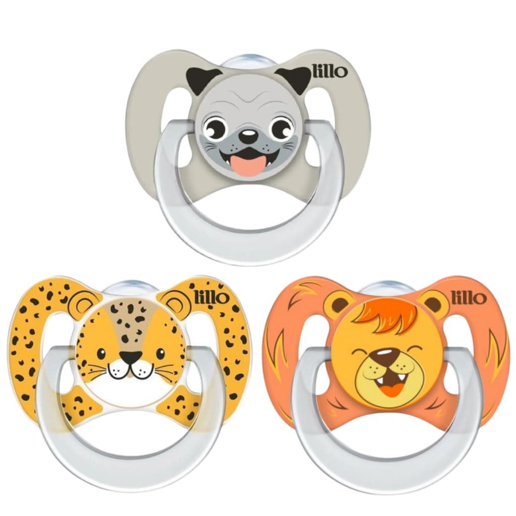 Chupeta Lillo Funny Ortodôntica Animais com Alça Bico Silicone Macio +6 Meses  Ventilação Extra