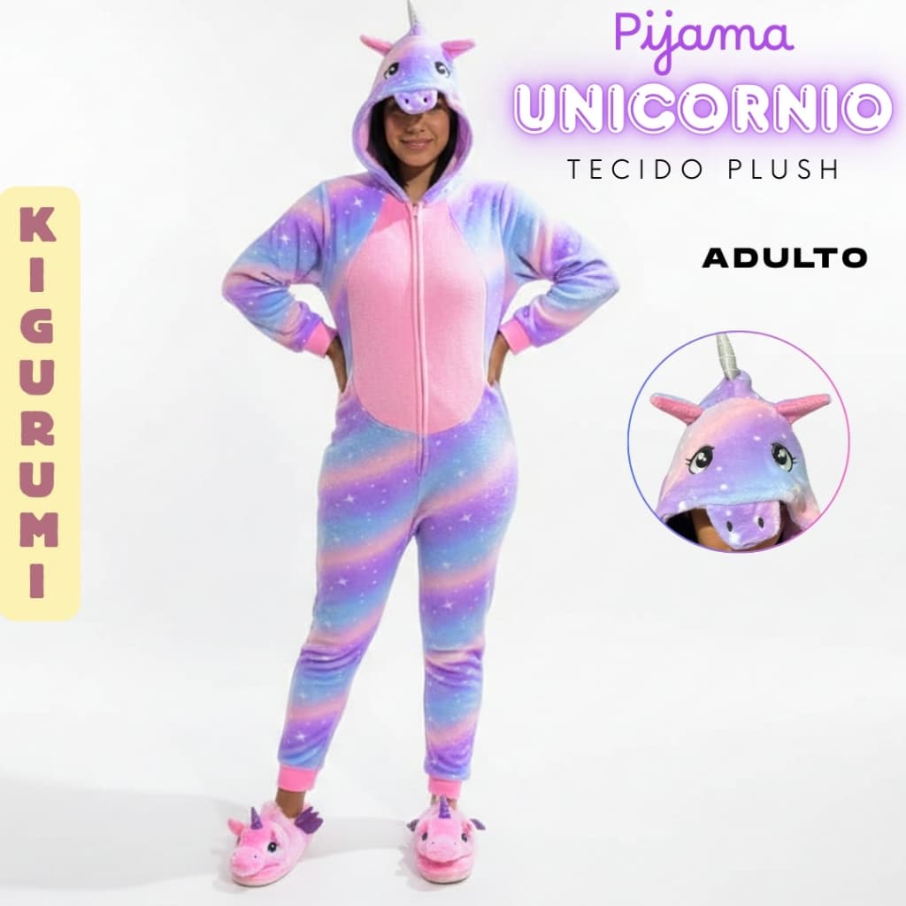 Pijama Fofinho Macacão Unicórnio Kigurumi Cosplay Menina Original Adulto