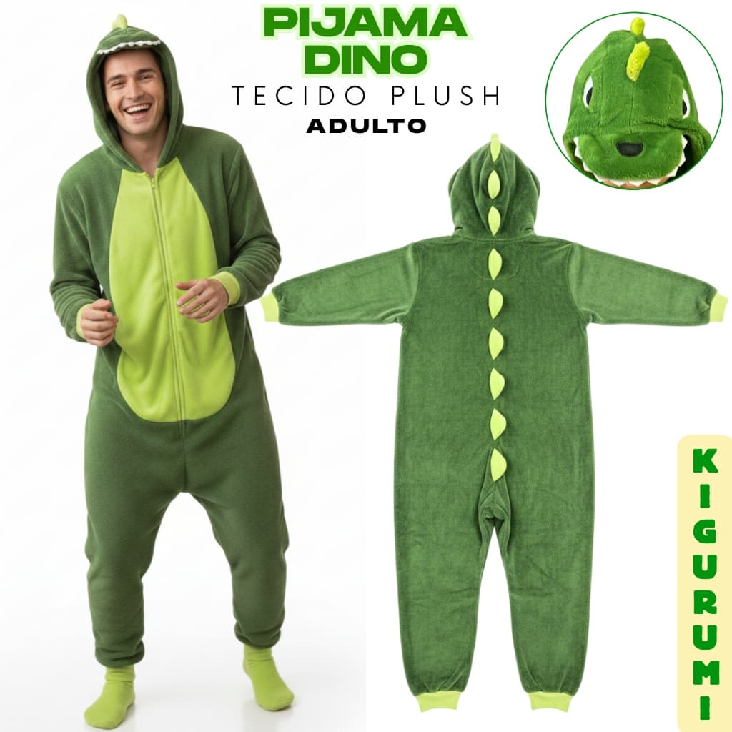 Pijama Fofinho Macacão Dinossauro Kigurumi Cosplay Unissex Original Adulto