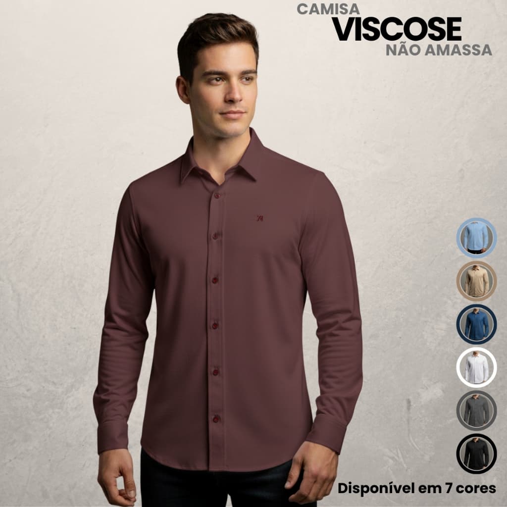 Camisa Social Masculina  Viscose Tecido Tencel Não Amassa Manga Longa Slim