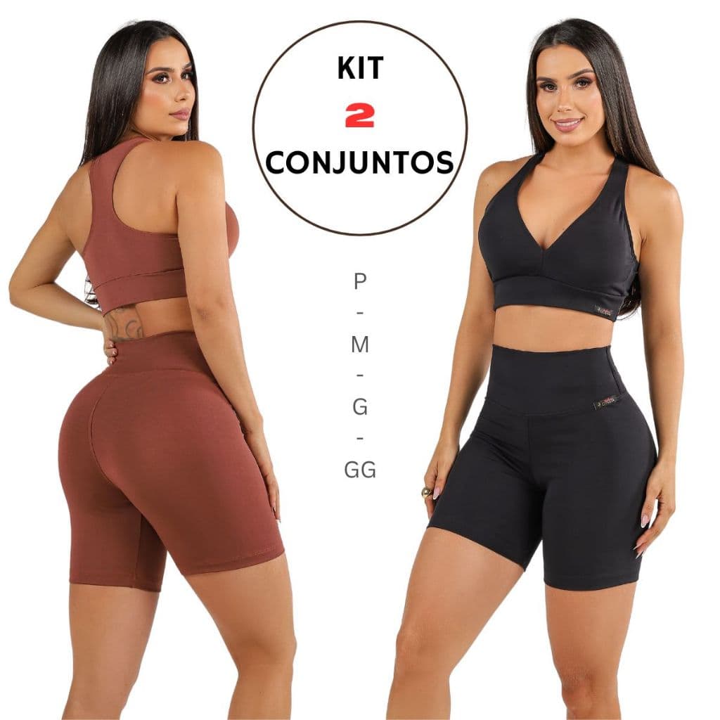 Kit 2 Conjuntos Fitness Feminino Top com Bojo e Short Suplex Zero Transparência