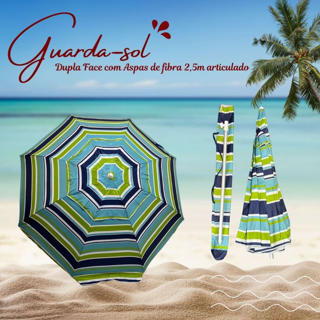 Guarda-Sol Articulado de Alumínio Dupla Face Estampado 2,5 metros Praia Verão (8714)