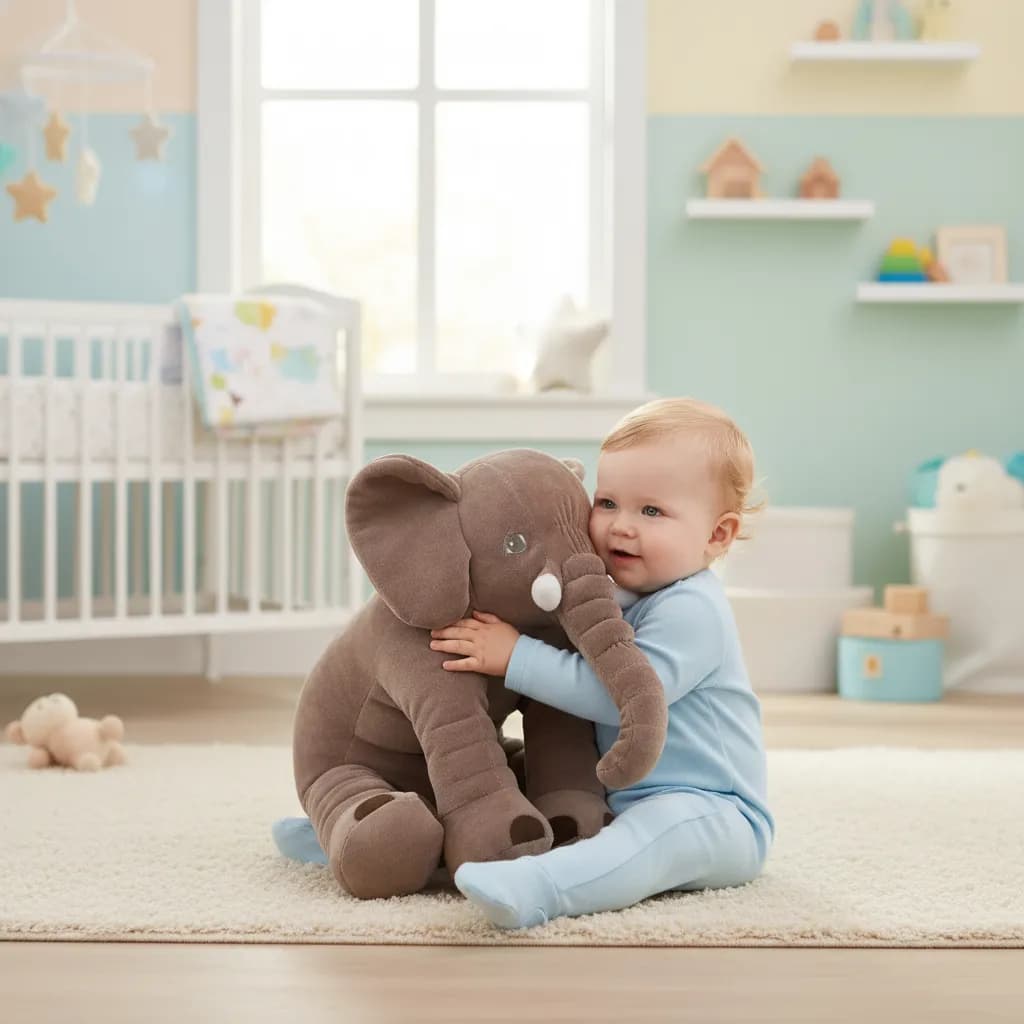 Almofada Elefante De Pelúcia Plush 45cm Para Bebê Cor Marrom