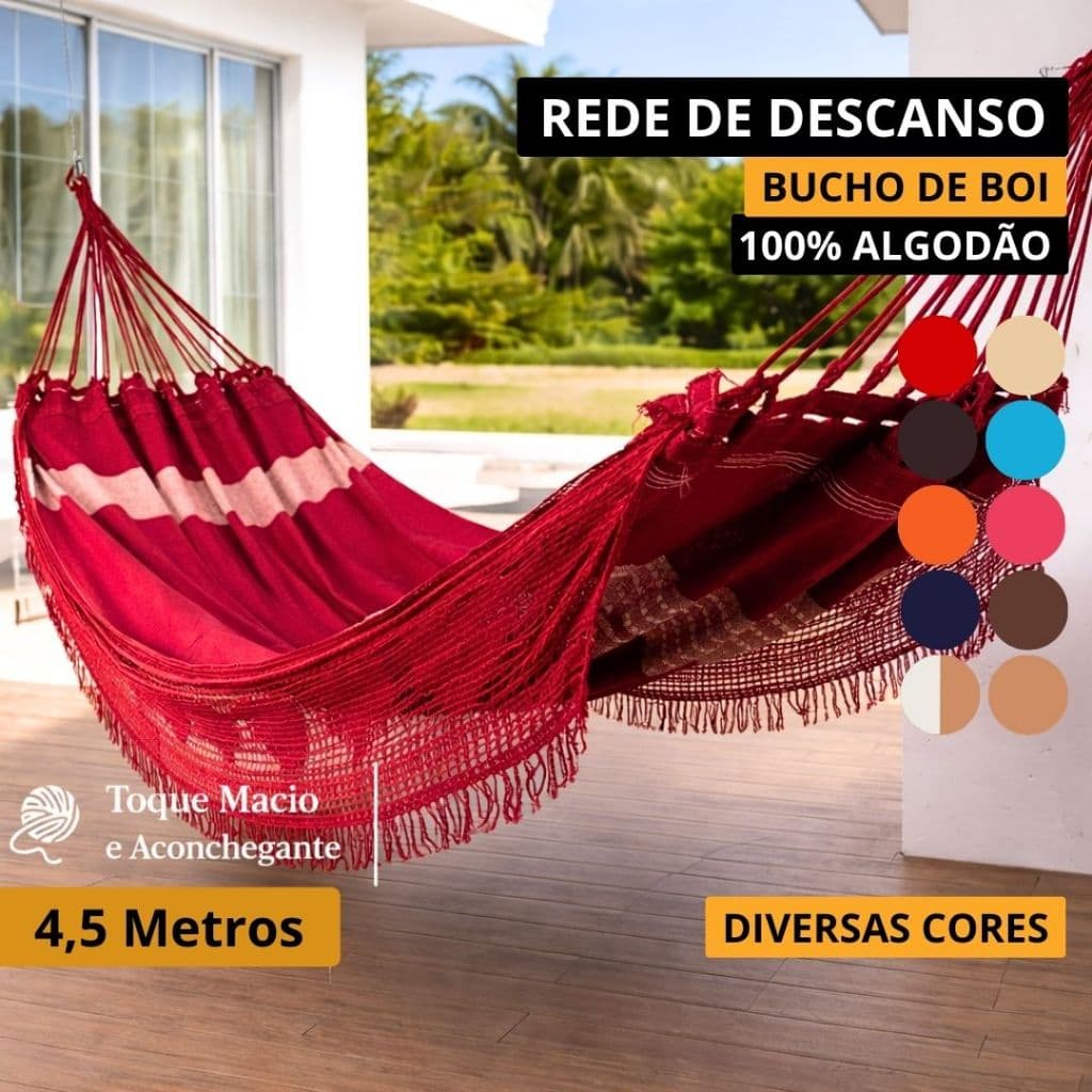 Rede Reforçada Bucho de Boi Casal Luxo 4,5m Diversas Cores