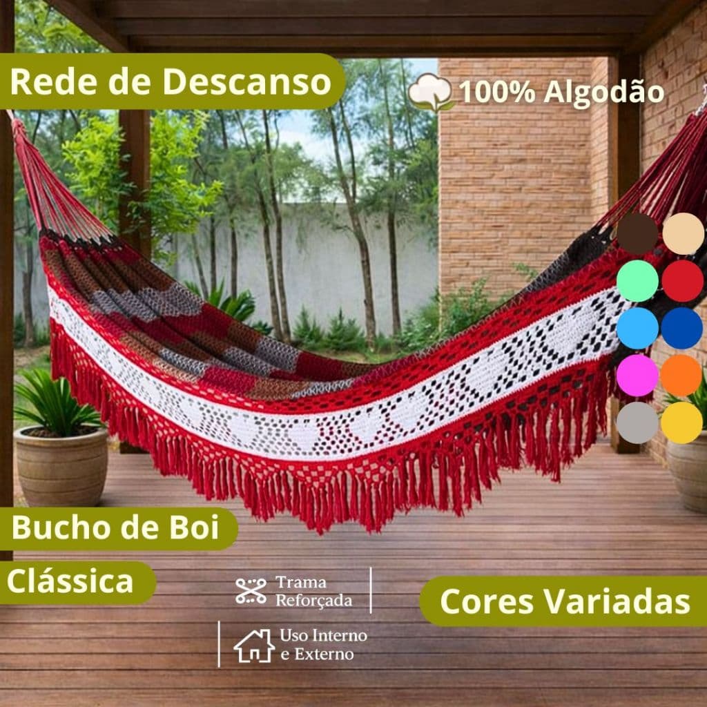 Rede de Descanso Bucho de Boi 4,5m Vários Tamanhos 100% Algodão Cores Variadas