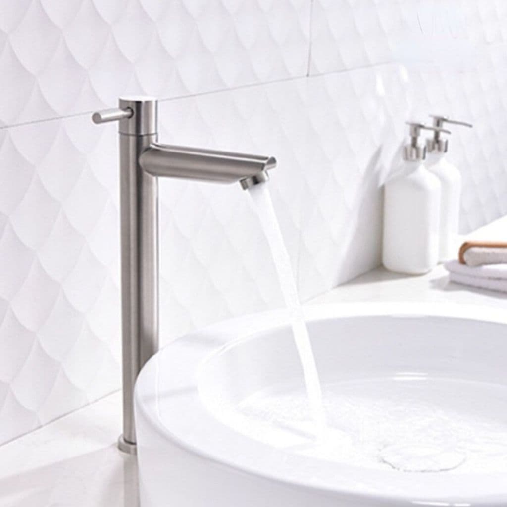 Torneira Alta Bancada Pia Lavabo Banheiro Cozinha Industrial Área Gourmet Aço Escovado Bica Reta