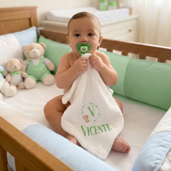 Naninha Bebê Personalizada com Nome do Bebe Papinho Prendedor de Chupeta Menino Menina Antialérgico