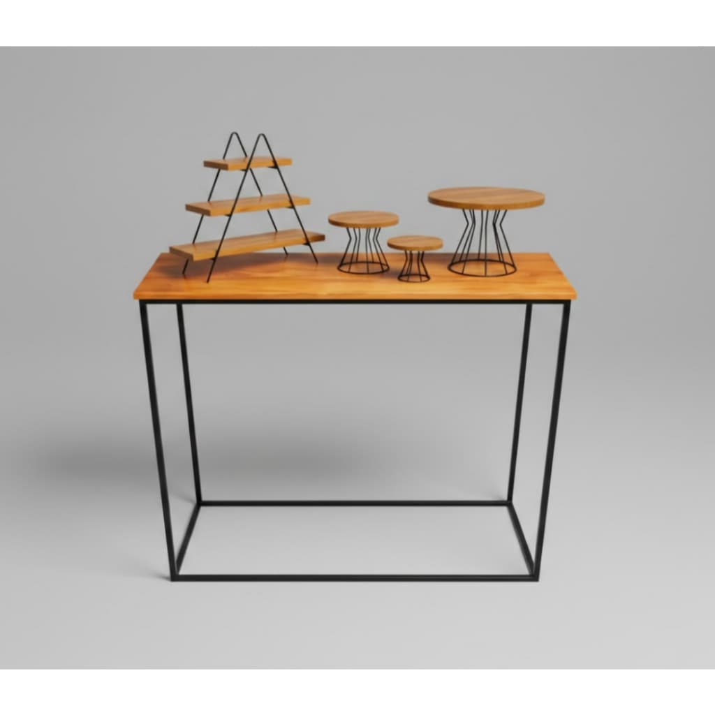 Kit Completo Mesa Desmontavel + 3 Boleiras+ Escadinha Doceira A| Ferro com Pintura Eletrostatica+ Madeira Envernizada