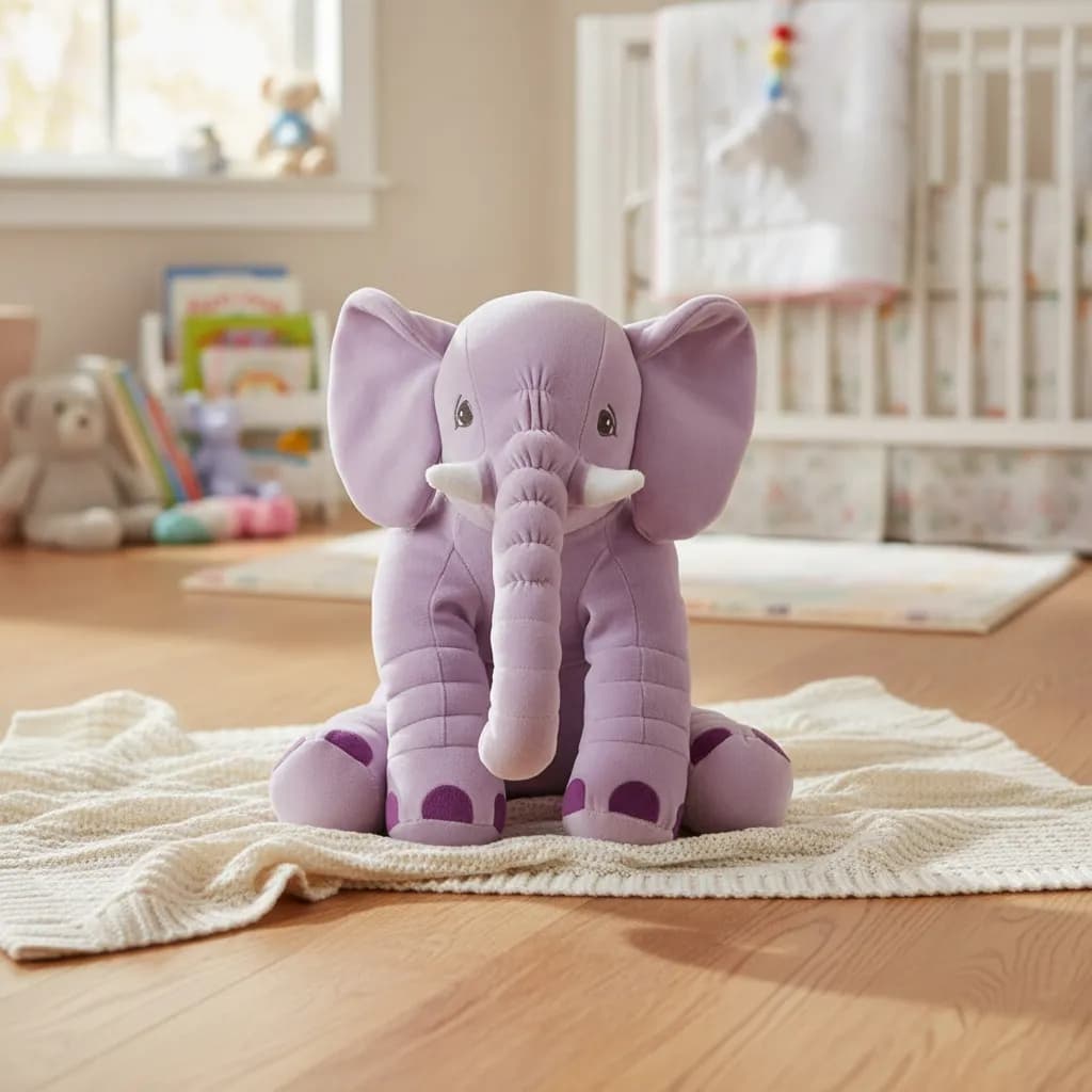 Almofada Elefante De Pelúcia Plush 45cm Para Bebê Cor Lilás