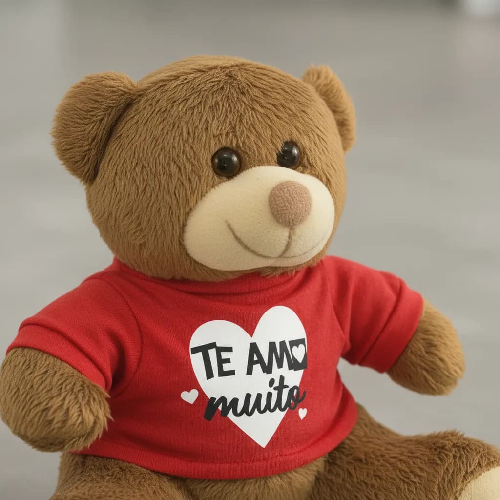 Ursinho Apaixonado De Camiseta 30cm Anti-alérgico Cor Marrom