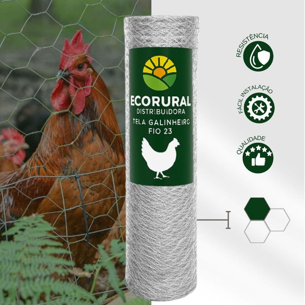 Tela Galvanizada Galinheiro Fio 22 1,20x10m Proteção P/ Aves Uso Rural