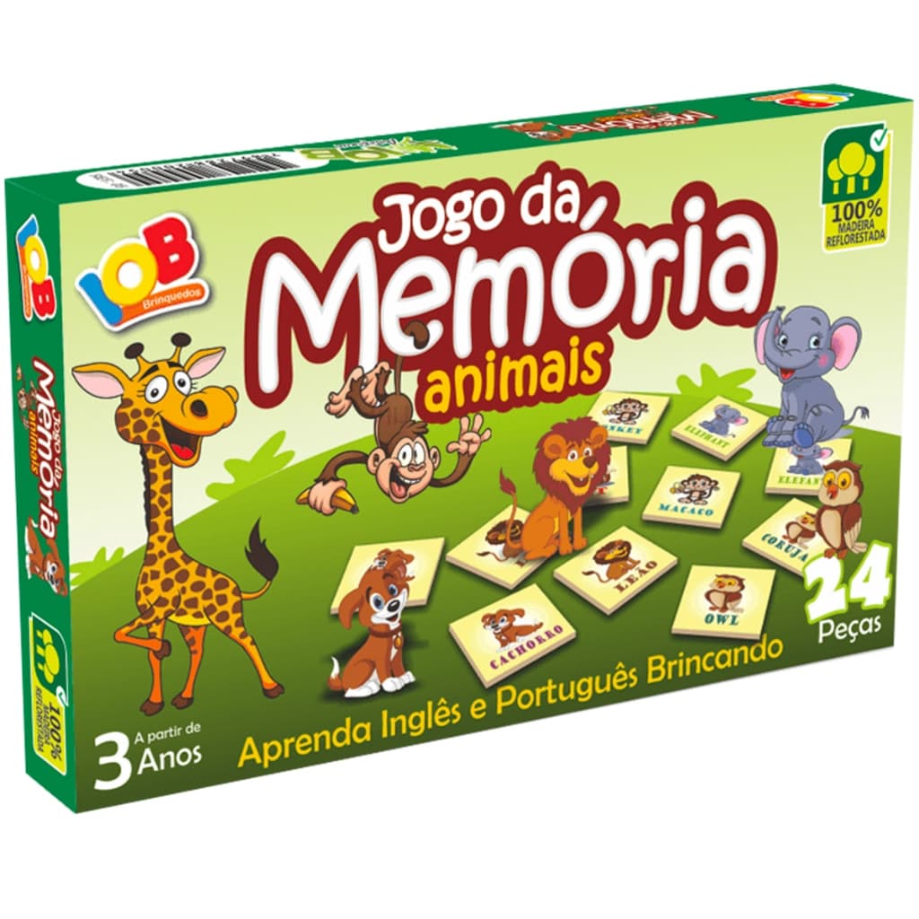 Jogo Educativo Memória Animais Inglês e Português 24 pçs IOB