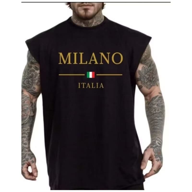 Camiseta Regata Oversized Masculina Estampada Italia Streetwear Academia Casual Verão 100% Algodão Treino