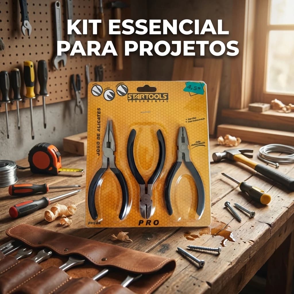 Kit Jogo de Mini Alicates 4,5” com Mola – Ideal para Eletrônica, Artesanato e Manutenção